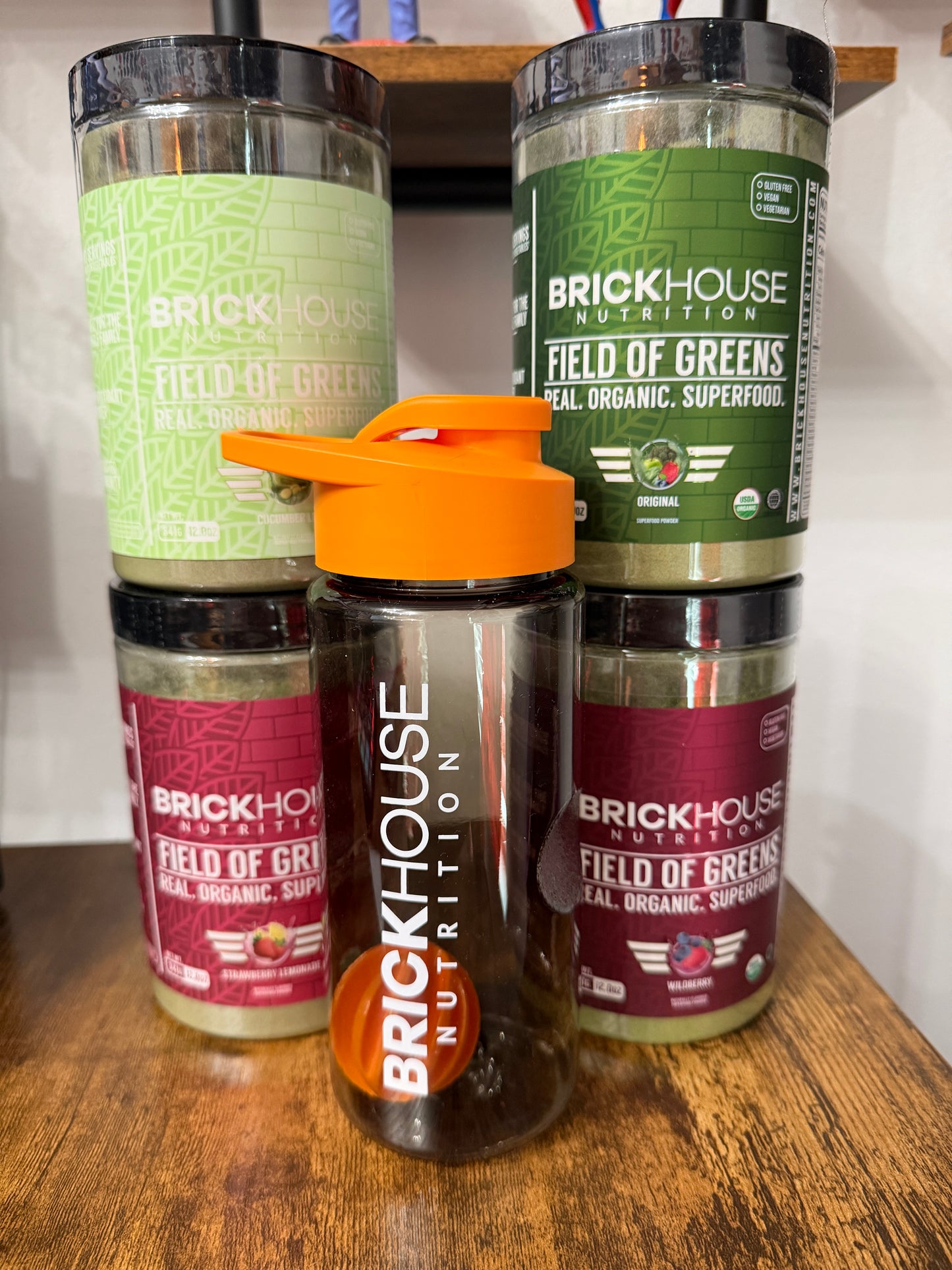 BrickHouse Nutrition Field of Greens Bundle with 4 Powders & 24 oz Shaker Bottle - New