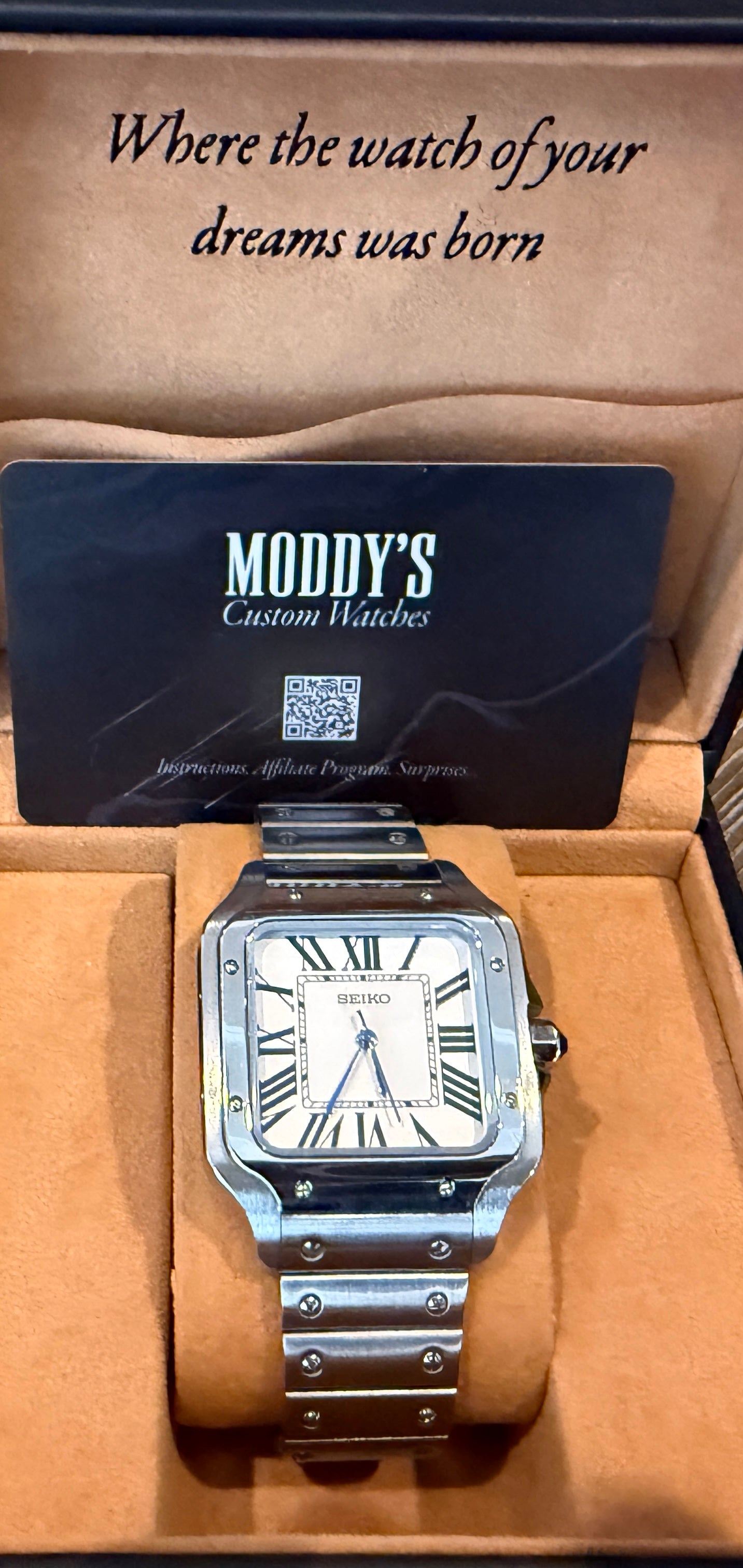 Moddy's Custom Watches Seiko Santos Style Stainless Steel Custom Watch Box Included