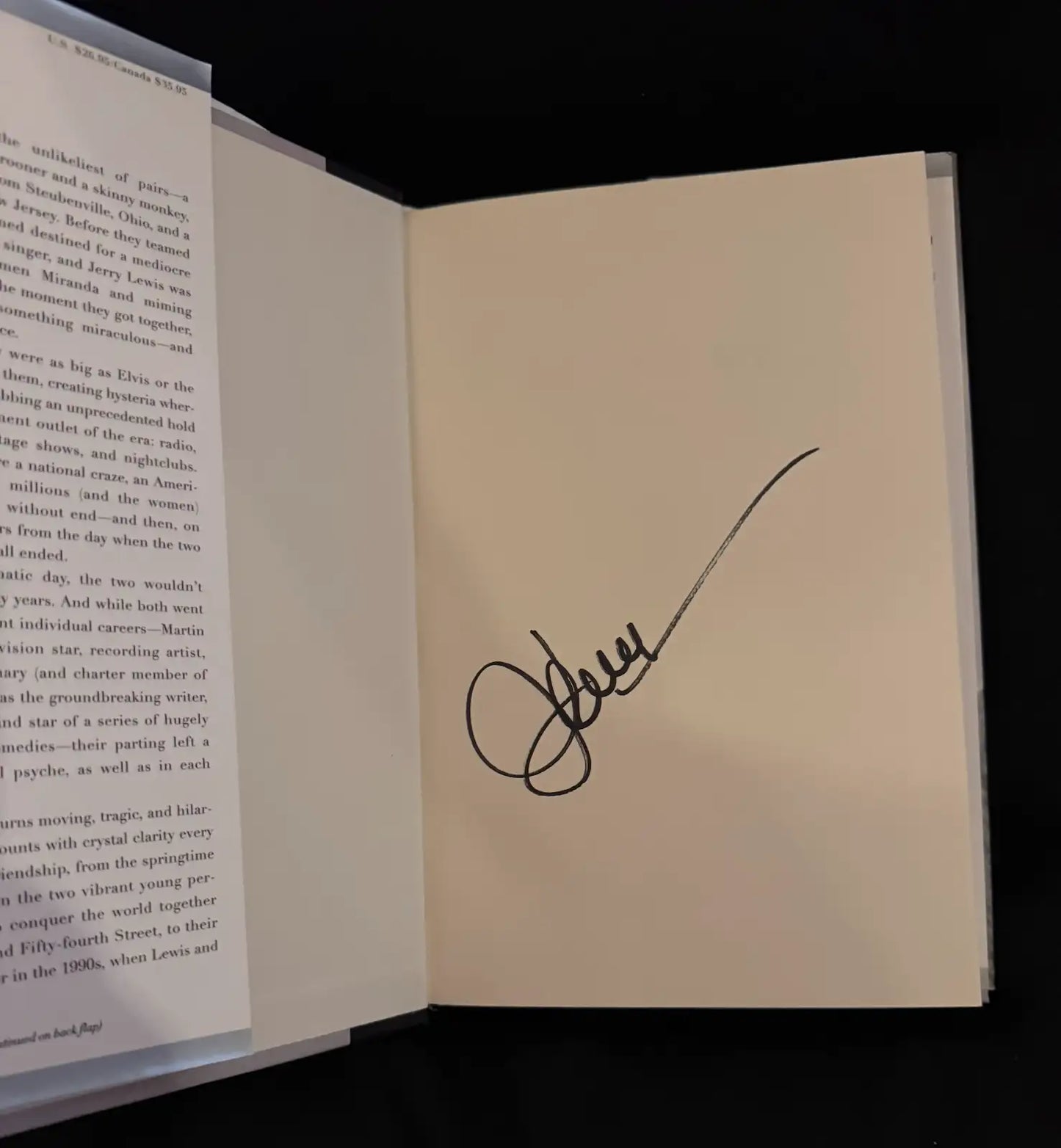Autographed copy of Jerry Lewis's book DEAN & ME (A LOVE STORY) and two vintage 1970s telethon buttons