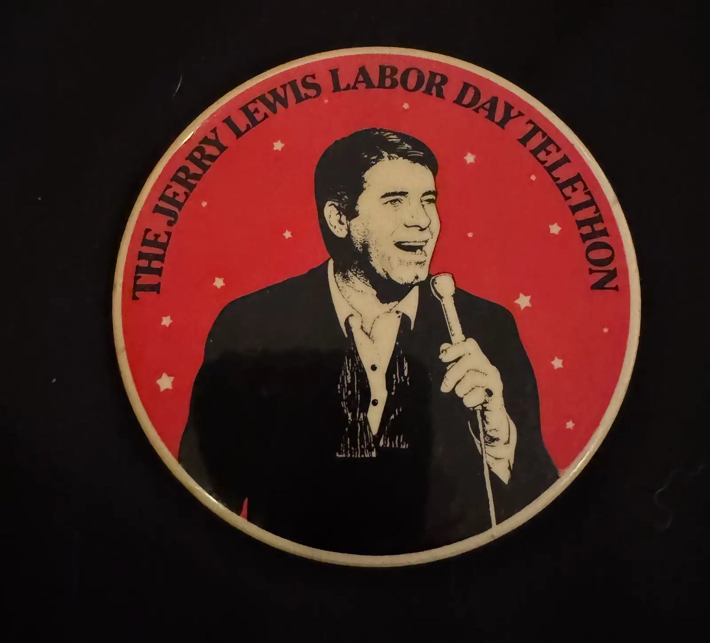 Autographed copy of Jerry Lewis's book DEAN & ME (A LOVE STORY) and two vintage 1970s telethon buttons